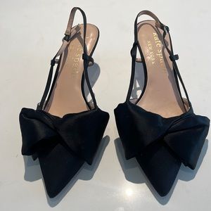 Black satin bowed Kate Spade heels